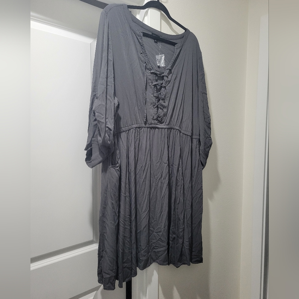 Torrid Charcoal Lace-Up Dress w/Front Pockets, Size 4